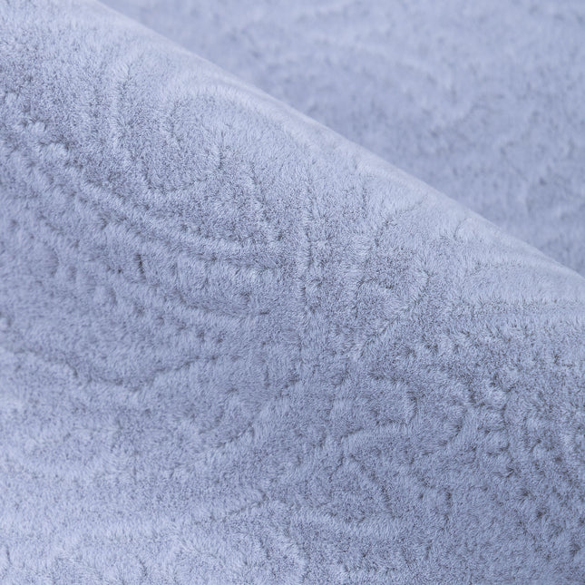 Silver Grey Colour Embossed Leaves Pattern Velvet Flock Easy Clean Sofa, Chair and Curtain Fabric