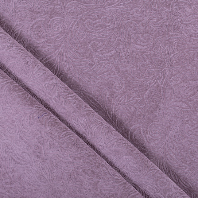 Ultra Pink Colour Embossed Leaves Pattern Velvet Flock Easy Clean Sofa, Chair and Curtain Fabric