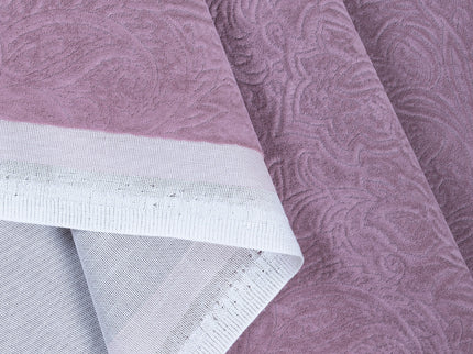 Ultra Pink Colour Embossed Leaves Pattern Velvet Flock Easy Clean Sofa, Chair and Curtain Fabric