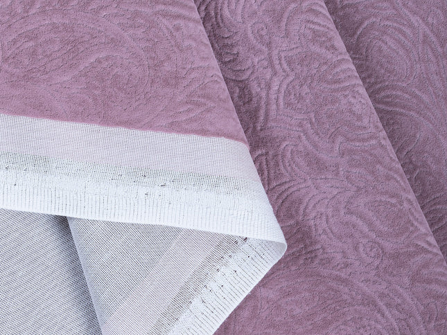 Ultra Pink Colour Embossed Leaves Pattern Velvet Flock Easy Clean Sofa, Chair and Curtain Fabric