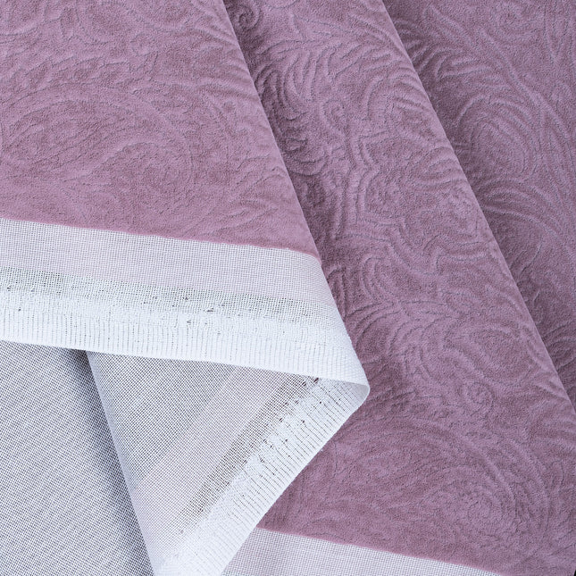 Ultra Pink Colour Embossed Leaves Pattern Velvet Flock Easy Clean Sofa, Chair and Curtain Fabric
