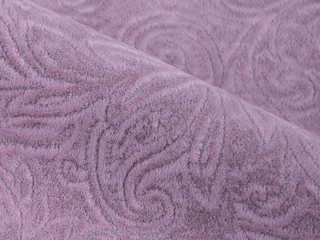 Ultra Pink Colour Embossed Leaves Pattern Velvet Flock Easy Clean Sofa, Chair and Curtain Fabric