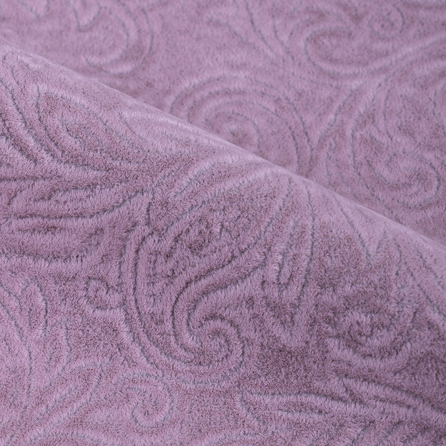 Ultra Pink Colour Embossed Leaves Pattern Velvet Flock Easy Clean Sofa, Chair and Curtain Fabric