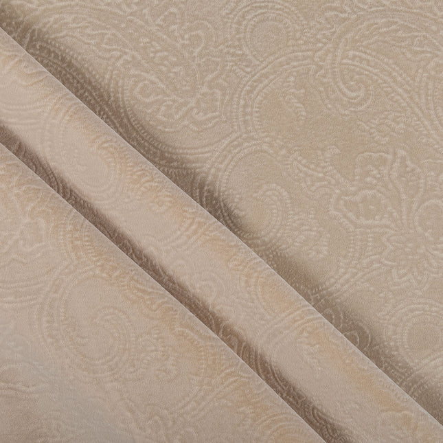 Light Camel Colour Embossed Leaves Pattern Velvet Flock Easy Clean Sofa, Chair and Curtain Fabric