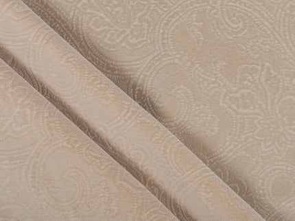 Light Camel Colour Embossed Leaves Pattern Velvet Flock Easy Clean Sofa, Chair and Curtain Fabric