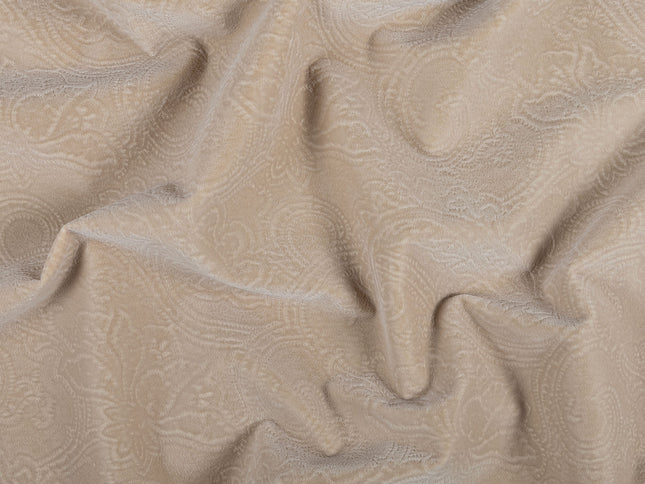 Light Camel Colour Embossed Leaves Pattern Velvet Flock Easy Clean Sofa, Chair and Curtain Fabric