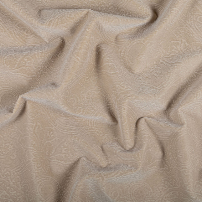 Light Camel Colour Embossed Leaves Pattern Velvet Flock Easy Clean Sofa, Chair and Curtain Fabric