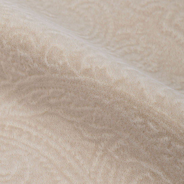 Light Camel Colour Embossed Leaves Pattern Velvet Flock Easy Clean Sofa, Chair and Curtain Fabric
