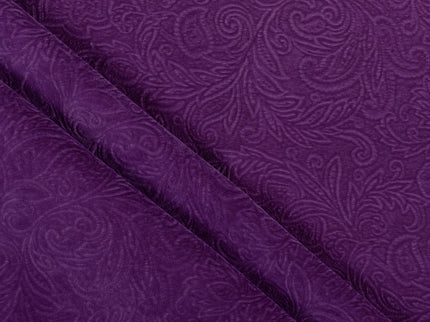 Dark Purple Colour Embossed Leaves Pattern Velvet Flock Easy Clean Sofa, Chair and Curtain Fabric
