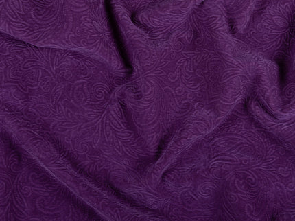 Dark Purple Colour Embossed Leaves Pattern Velvet Flock Easy Clean Sofa, Chair and Curtain Fabric