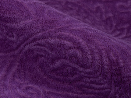 Dark Purple Colour Embossed Leaves Pattern Velvet Flock Easy Clean Sofa, Chair and Curtain Fabric