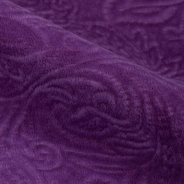 Dark Purple Colour Embossed Leaves Pattern Velvet Flock Easy Clean Sofa, Chair and Curtain Fabric