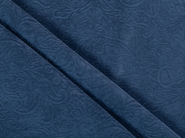 Dark Blue Grey Colour Embossed Leaves Pattern Velvet Flock Easy Clean Sofa, Chair and Curtain Fabric