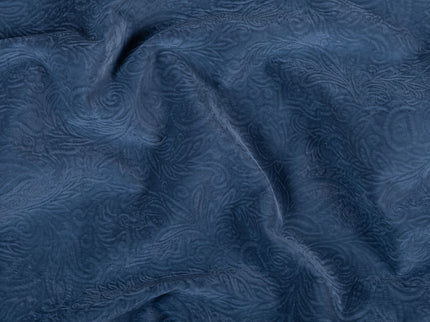 Dark Blue Grey Colour Embossed Leaves Pattern Velvet Flock Easy Clean Sofa, Chair and Curtain Fabric