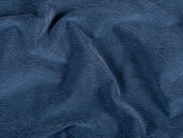 Dark Blue Grey Colour Embossed Leaves Pattern Velvet Flock Easy Clean Sofa, Chair and Curtain Fabric