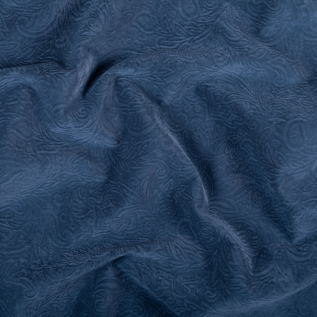 Dark Blue Grey Colour Embossed Leaves Pattern Velvet Flock Easy Clean Sofa, Chair and Curtain Fabric