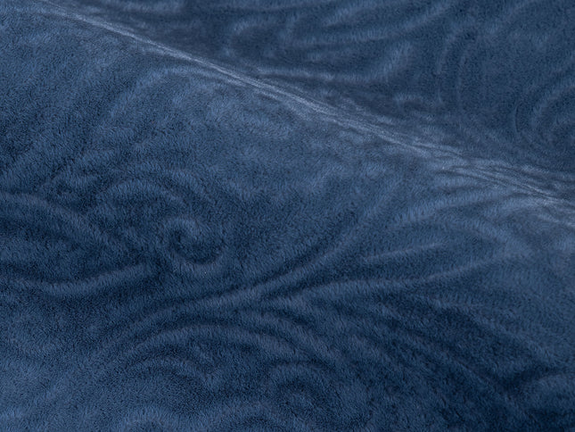 Dark Blue Grey Colour Embossed Leaves Pattern Velvet Flock Easy Clean Sofa, Chair and Curtain Fabric