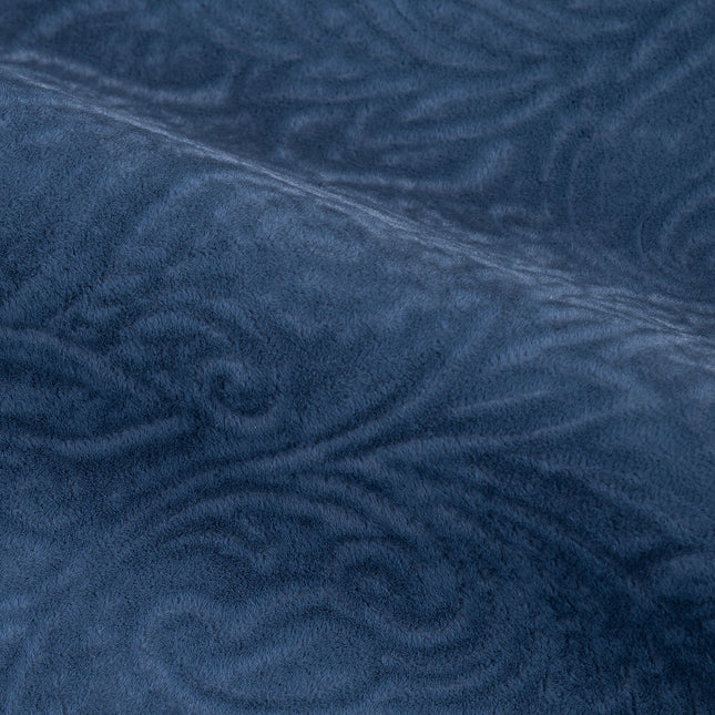 Dark Blue Grey Colour Embossed Leaves Pattern Velvet Flock Easy Clean Sofa, Chair and Curtain Fabric