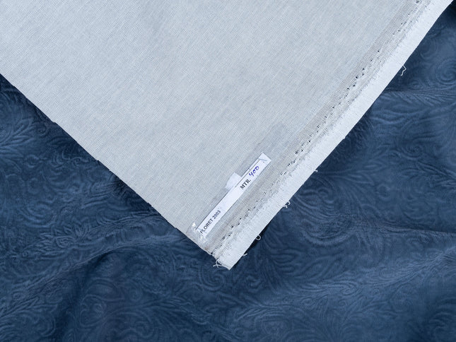 Dark Blue Grey Colour Embossed Leaves Pattern Velvet Flock Easy Clean Sofa, Chair and Curtain Fabric