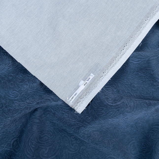 Dark Blue Grey Colour Embossed Leaves Pattern Velvet Flock Easy Clean Sofa, Chair and Curtain Fabric