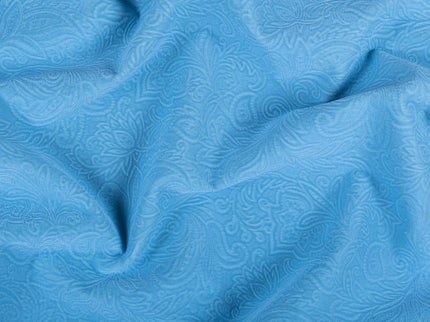 Turkish Blue Colour Embossed Leaves Pattern Velvet Flock Easy Clean Sofa, Chair and Curtain Fabric