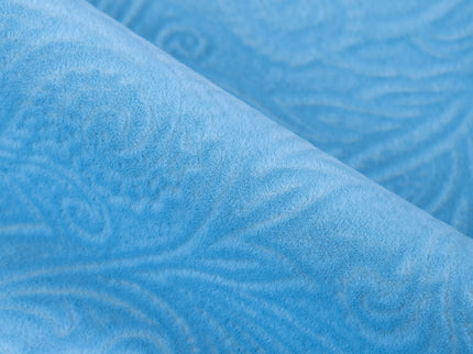 Turkish Blue Colour Embossed Leaves Pattern Velvet Flock Easy Clean Sofa, Chair and Curtain Fabric