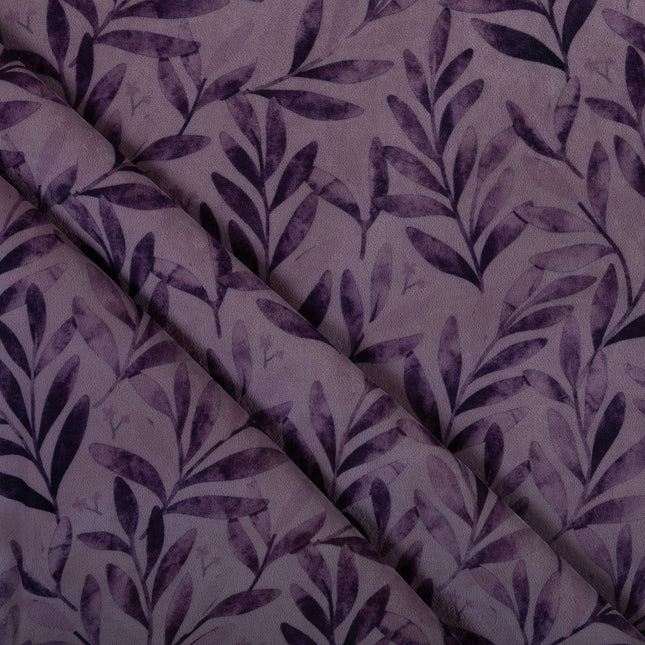 Purple Colour Leaves Pattern Velvet Readymade Curtain