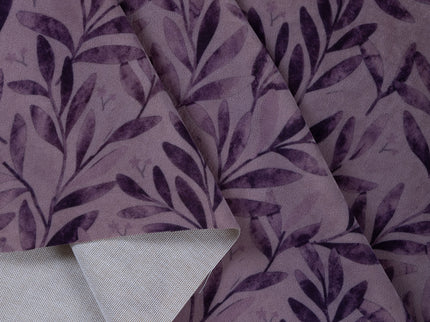Purple Colour Leaves Pattern Velvet Curtain Fabric printed