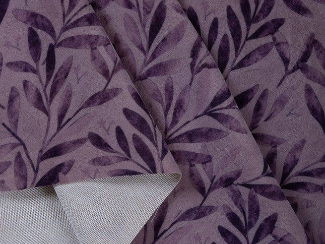 Purple Colour Leaves Pattern Velvet Curtain Fabric printed