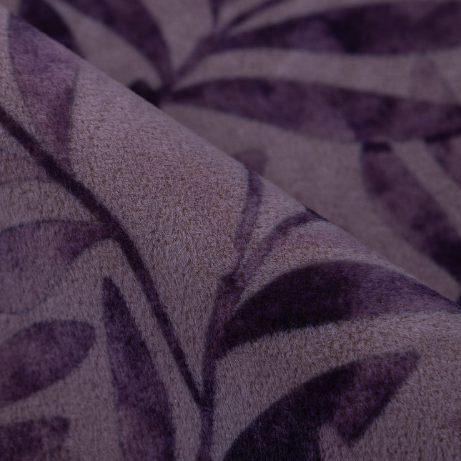 Purple Colour Leaves Pattern Velvet Curtain Fabric printed