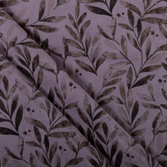 Brown Colour Leaves Pattern Velvet Readymade Curtain