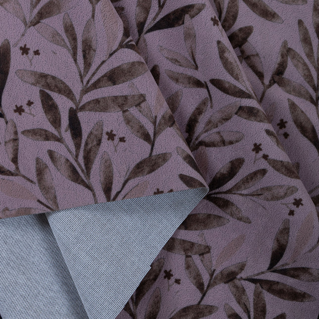 Brown Colour Leaves Pattern Velvet Readymade Curtain