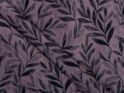 Grey Colour Leaves Pattern Velvet Curtain Fabric printed
