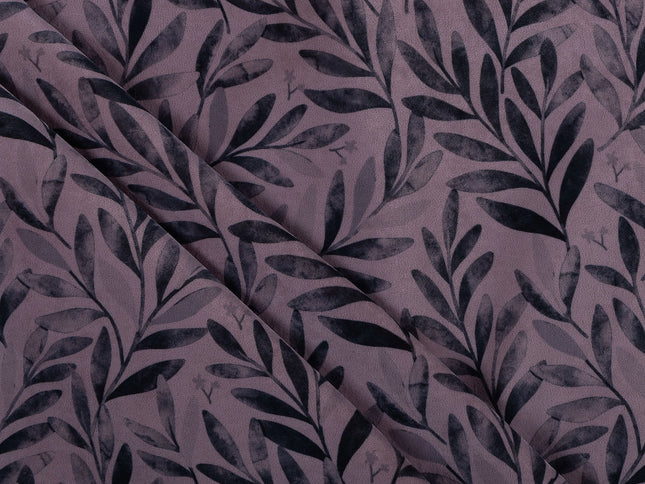 Grey Colour Leaves Pattern Velvet Curtain Fabric printed