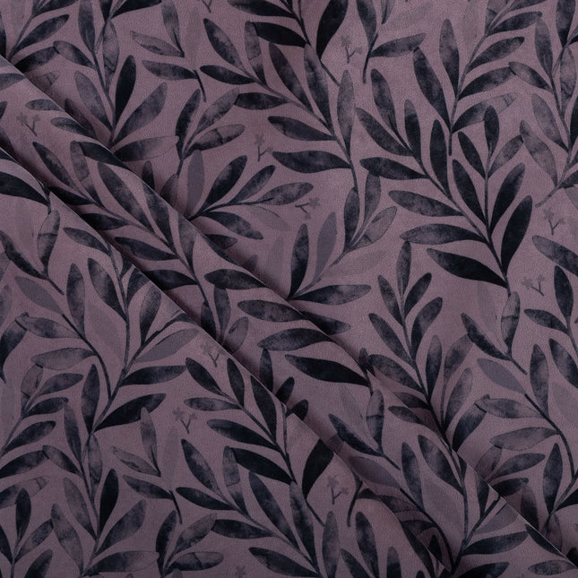 Grey Colour Leaves Pattern Velvet Curtain Fabric printed