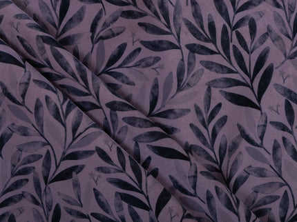 Grey Colour Leaves Pattern Velvet Readymade Curtain