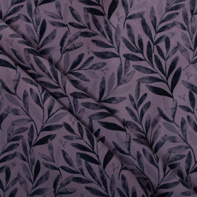 Grey Colour Leaves Pattern Velvet Readymade Curtain
