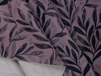Grey Colour Leaves Pattern Velvet Curtain Fabric printed