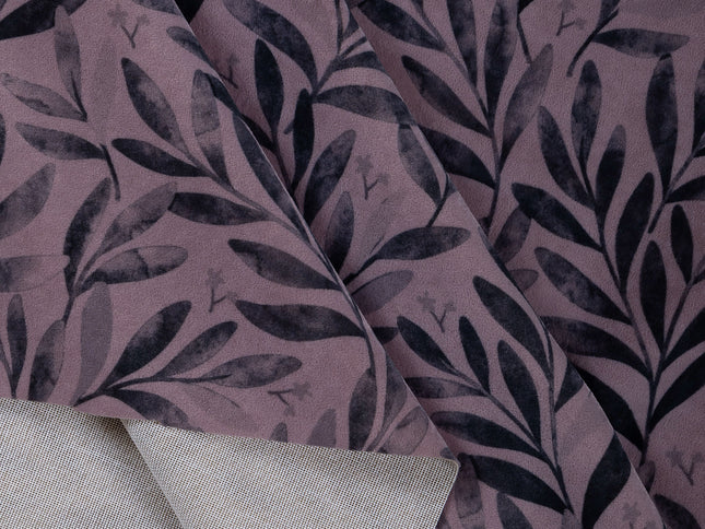 Grey Colour Leaves Pattern Velvet Curtain Fabric printed