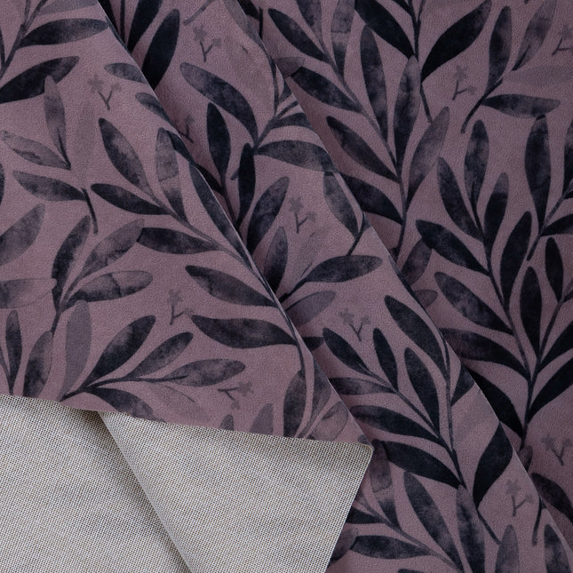 Grey Colour Leaves Pattern Velvet Curtain Fabric printed