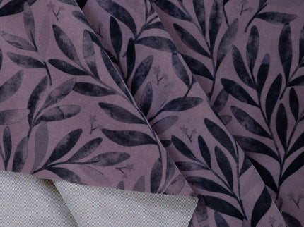 Grey Colour Leaves Pattern Velvet Readymade Curtain