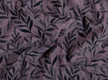 Grey Colour Leaves Pattern Velvet Curtain Fabric printed