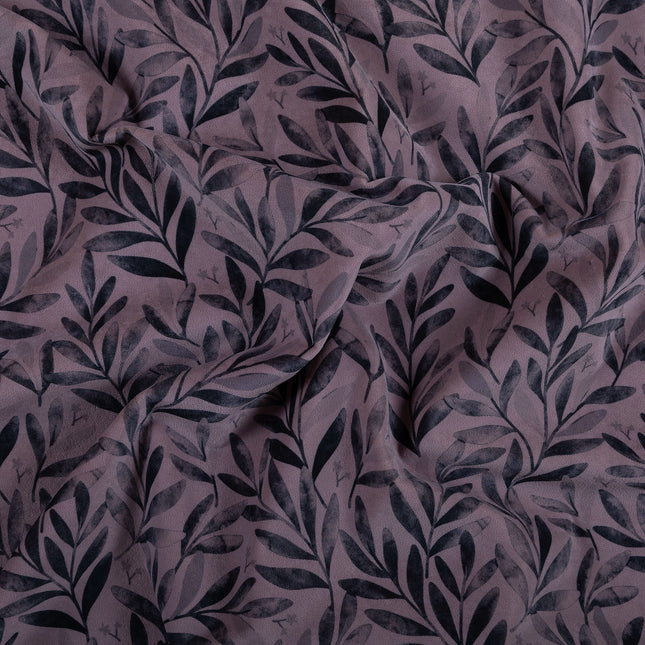 Grey Colour Leaves Pattern Velvet Curtain Fabric printed