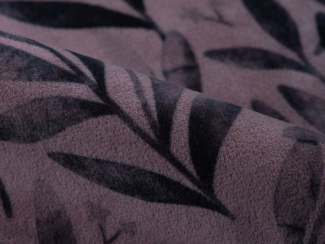 Grey Colour Leaves Pattern Velvet Curtain Fabric printed