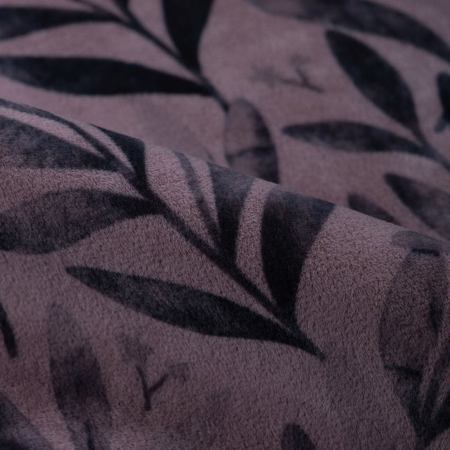 Grey Colour Leaves Pattern Velvet Curtain Fabric printed