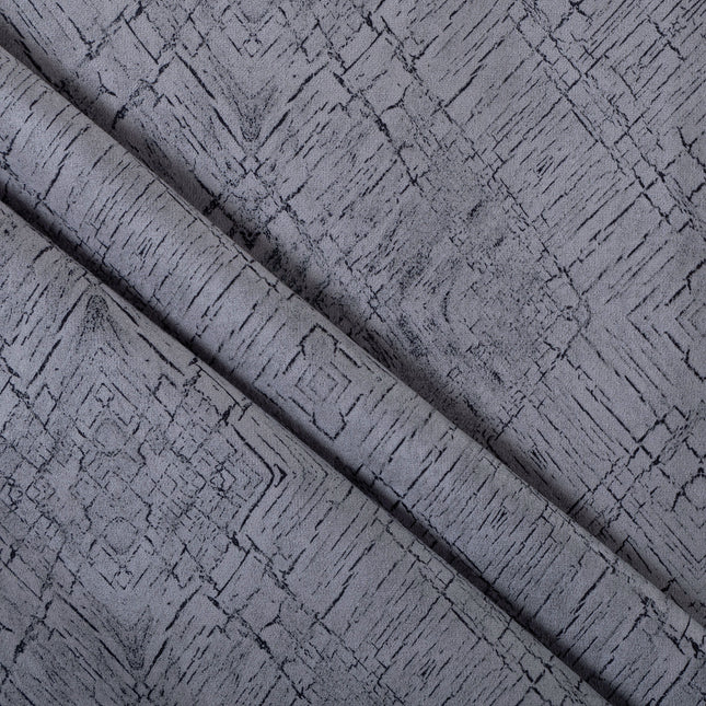 Stone Grey Colour Geometric Pattern Suede Readymade Curtain