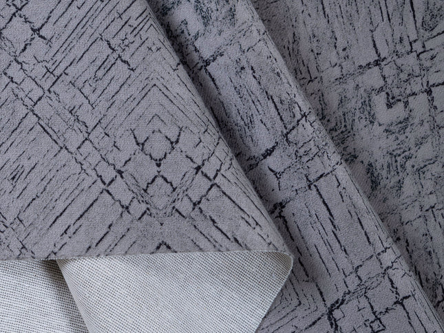 Stone Grey Colour Geometric Pattern Suede Sofa, Chair and Curtain Fabric