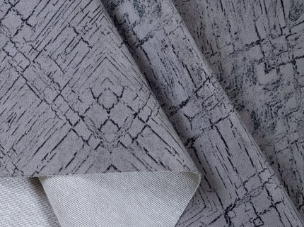 Stone Grey Colour Geometric Pattern Suede Readymade Curtain