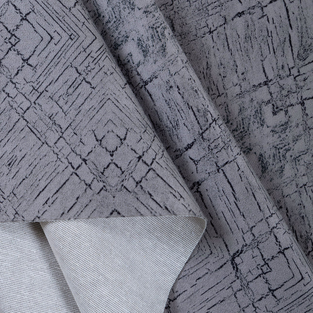 Stone Grey Colour Geometric Pattern Suede Readymade Curtain