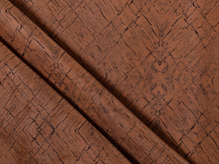 Rust Brown Colour Geometric Pattern Suede Sofa, Chair and Curtain Fabric